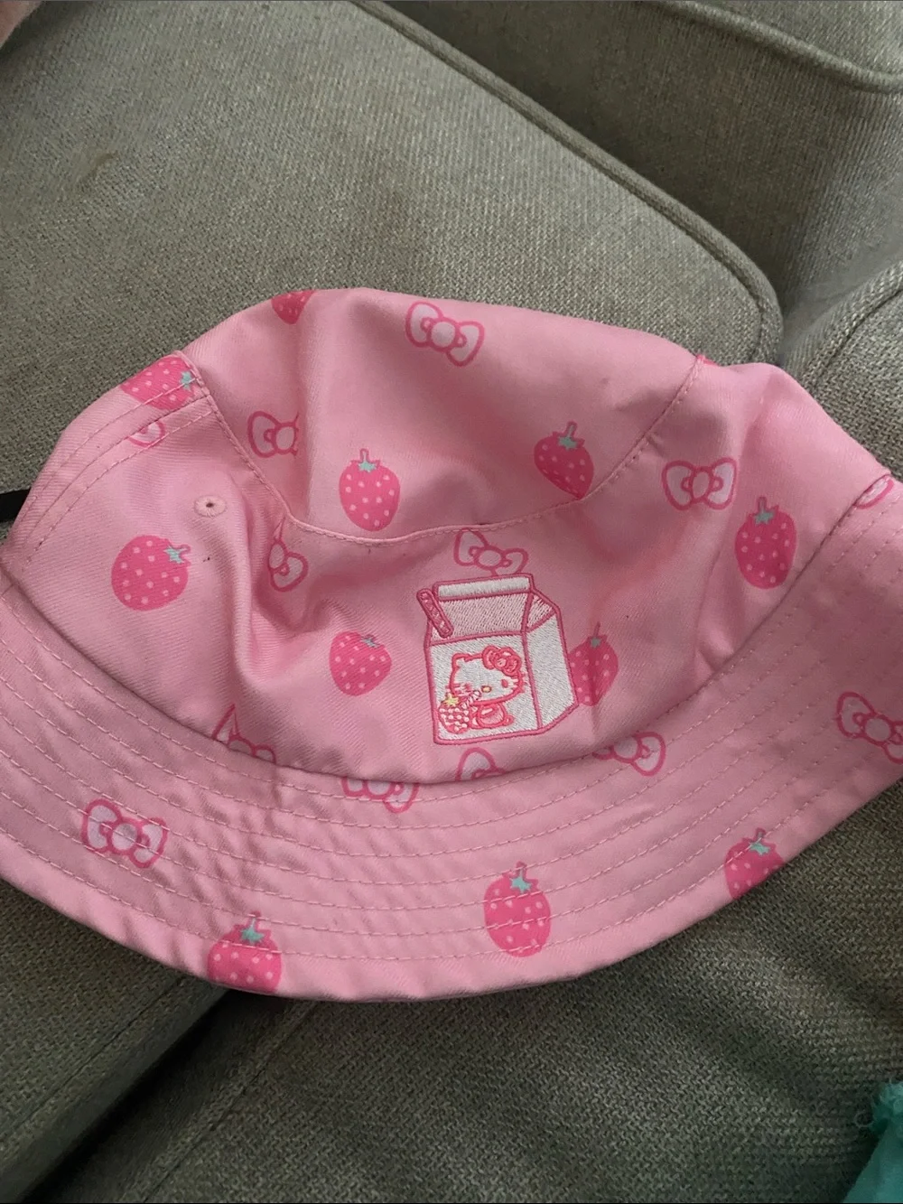 Hello Kitty Pink Strawberry Print Bucket Hat for Kids